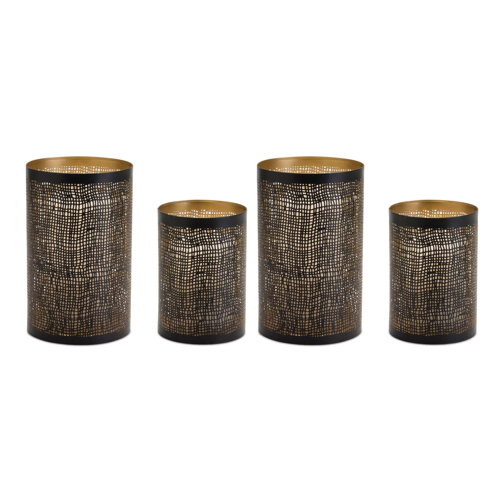 Abstract Punched Metal Candle Holder Set